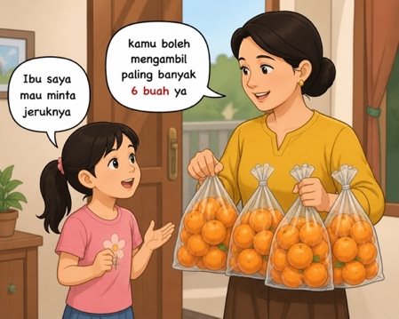 Ibu membeli empat kantong jeruk