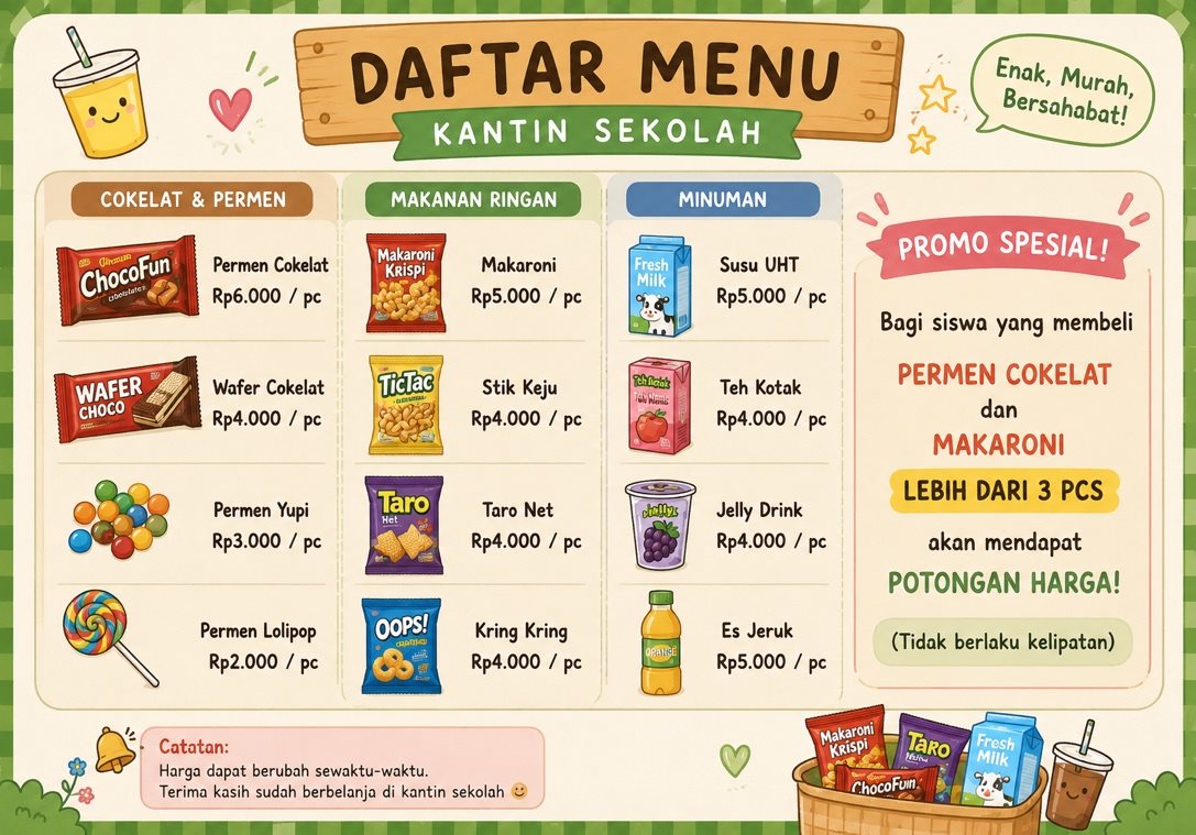 Daftar menu kantin sekolah beserta promo spesial